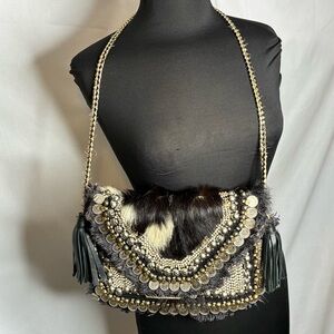 Ibban Shashi Leather Black and Gold Embellished Bag